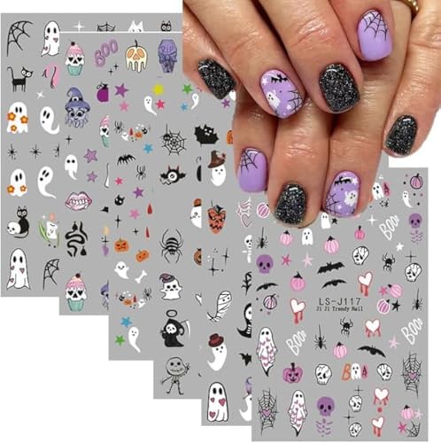 Halloween Nail Art Stickers Ghost Pumpkins Bats Skull 3D Self-Adhesive Decorations