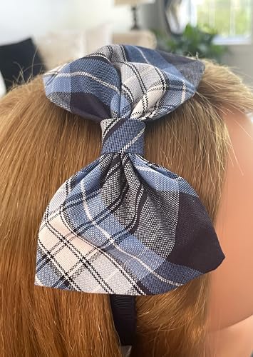 ClassExceed School Headband with Plaid Bow - Clear Blue White Navy, Back-to-School Hair Accessory