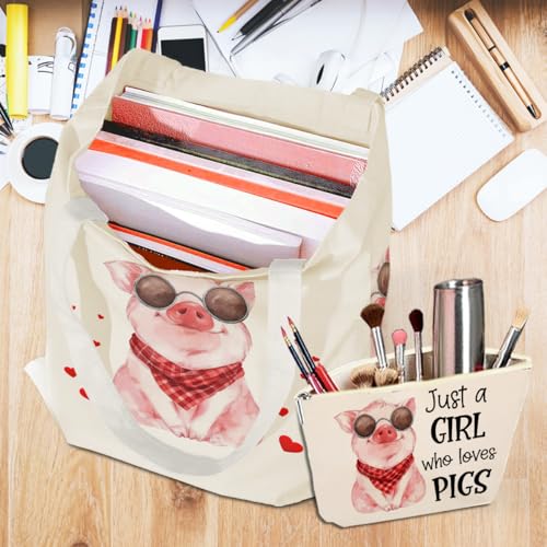 Pig Lover Canvas Tote Bag - Funny Animal Print Handbag for Shopping