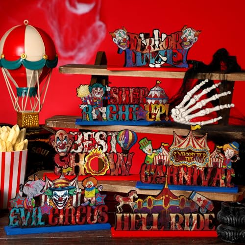 Horror Clown Circus Table Decorations - 6 Pcs Wooden Centerpieces