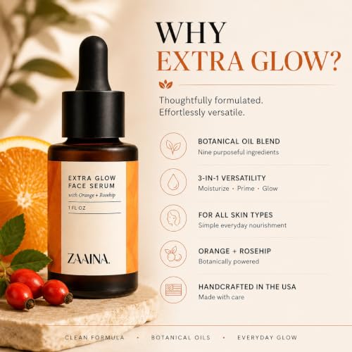 ZAAINA Extra Glow Face Oil Serum for Radiant Skin - 1 oz, Vegan & Hydrating