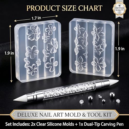 2Pcs Hibiscus Flower Silicone Nail Art Molds with Carving Pen