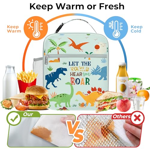 Clastyle Dinosaur Insulated Lunch Bag for Kids - Green Cooler Tote