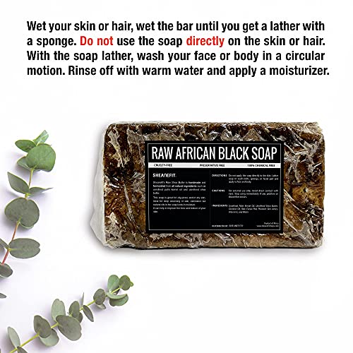 Sheanefit Raw African Black Soap Bar, 15 Ounce (Pack of 2)