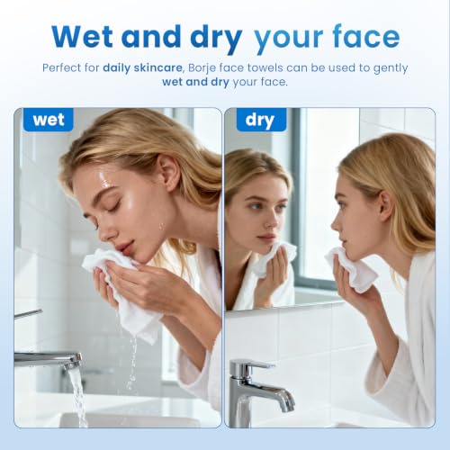 Borje XXL Disposable Face Towels Pack of 50 - Ultra Soft Biodegradable Makeup Remover Wipes for Sensitive Skin