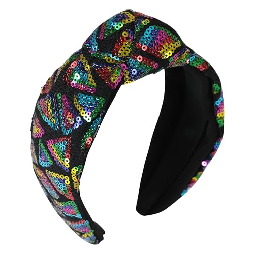 Gmmidea D-Rainbow Black Sequin Knotted Headband for Women and Girls