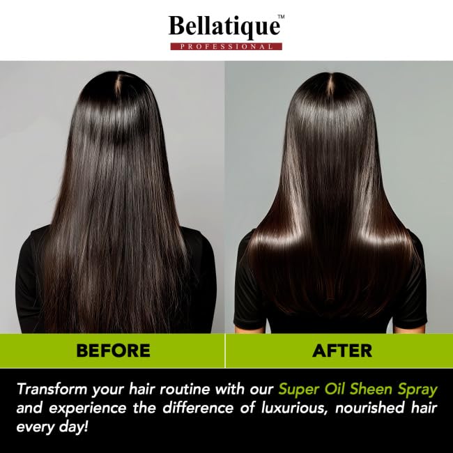 BELLATIQUE Super Oil Sheen Spray - Lightweight Hydrating Hair Shine, 14.88 oz