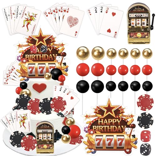 Casino Cake Decoration Set with Mini Slot Machine & Poker Chips