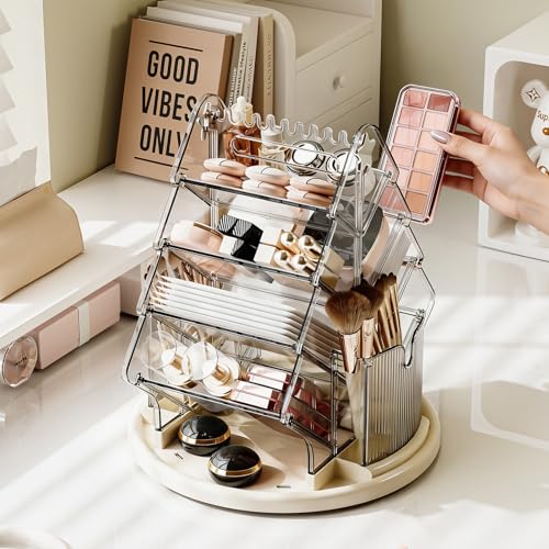 MIUOPUR 360° Rotating Makeup Organizer, 10-Compartment Clear Lazy Susan