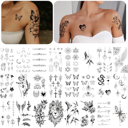Flower Temporary Tattoos Set - 92 Designs for Adults & Kids