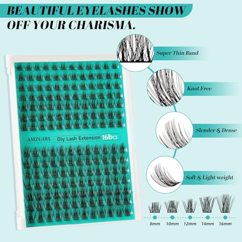 AMZGIRL 168pcs D Curl Cluster Eyelash Extensions Kit - Medusa