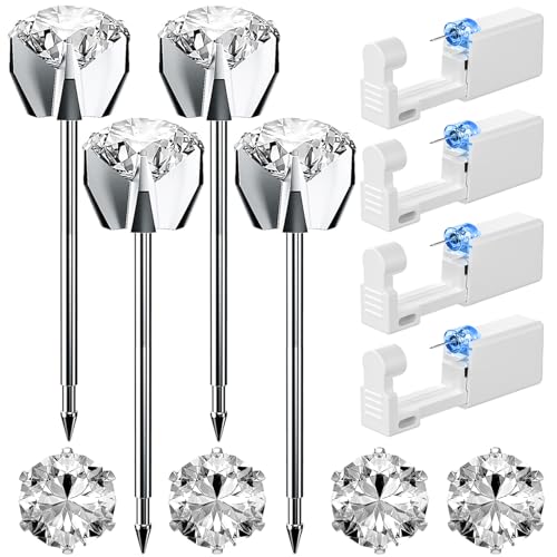 Nunpag Silver Disposable Ear Piercing Kit with 4 Cubic Zirconia Studs & Gun Set