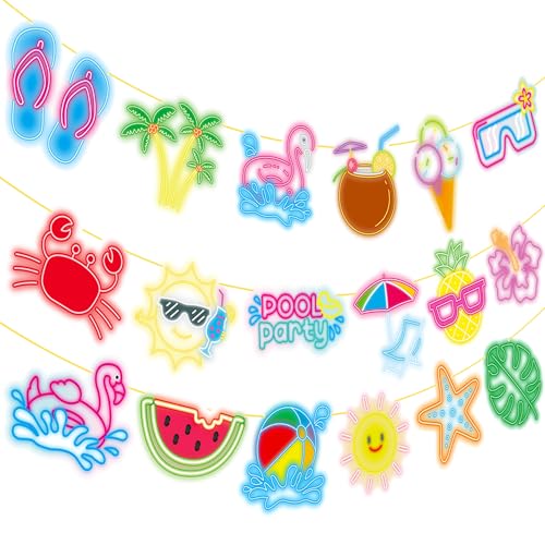 Neon Beach Pool Party Banners - 3PCS Summer Decorations