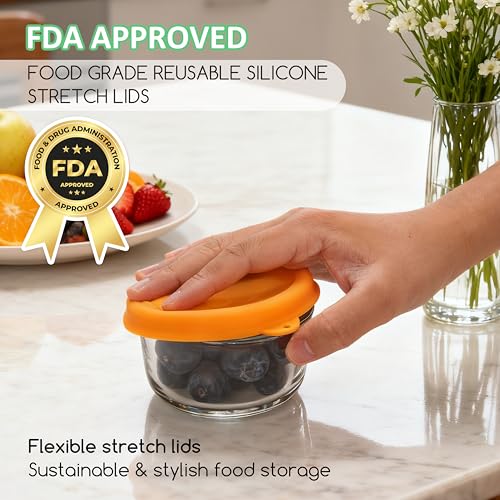 Silicone Storage Cover Lids for 1 Cup Glass Bowls - 4 Pack