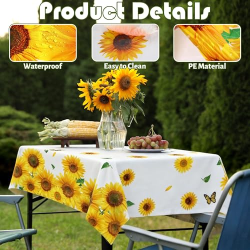 Kochorie Sunflower Tablecloths - Disposable Plastic Covers, 3 Pack, 54x108 Inches