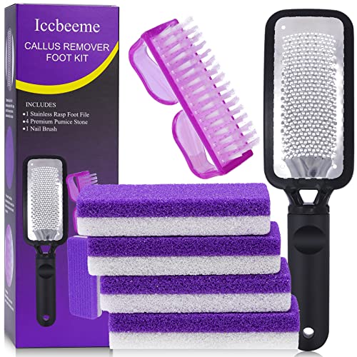Foot Callus Remover Set with Foot File Pumice Stones & Nail Brush - Pedicure Kit for Soft Feet