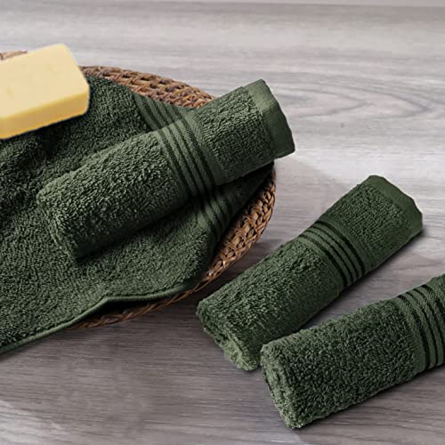 Belizzi Home 24 Pack Ultra Soft Cotton Washcloths 12x12 Inch - Olive Green, Multi-Purpose Face Towels for Daily Use, Spa & Household Cleaning