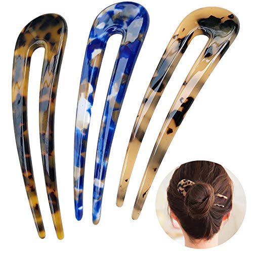 HYFEEL Tortoise Shell Hair Forks - U Shape Hair Pins (3 Pack)
