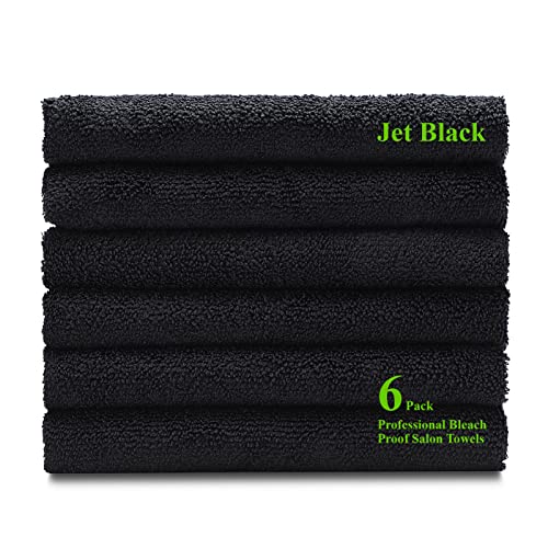 COGANA Bleach Proof Microfiber Hair Towels Set 16x32in Black 6 Pack Salon Towels