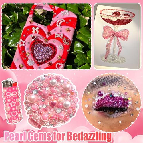 Valentine's Day Nail Art Charms Set with Heart & Bow Rhinestones for DIY Crafts