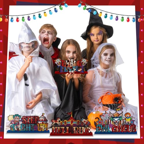 Horror Clown Circus Table Decorations - 6 Pcs Wooden Centerpieces