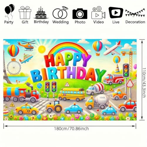 BlissYard Car Birthday Backdrop 70x43 Inch for Boys Party