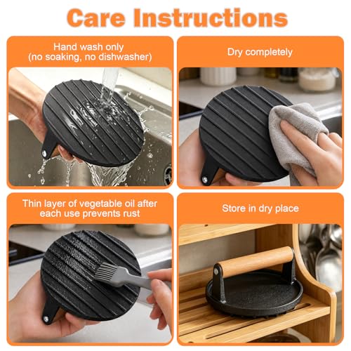 TACGEA Cast Iron Burger Press - 6.3” Heavy Duty Grill Tool