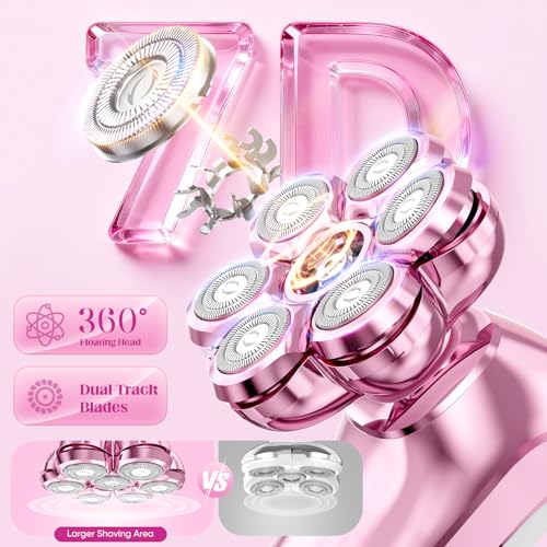 7D Electric Razors for Women, Magnetic Women's Electric Shaver for Full Body, Flawless Wet Dry Hair Remover for Legs Face, Cordless Lady Bikini Shaver Bald Shaver, ShellPink