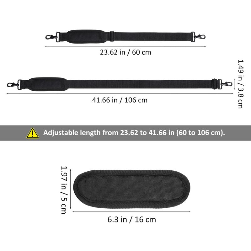 POPETPOP 2Pcs Universal Replacement Laptop Shoulder Strap, 42" Adjustable Instrument Bag Shoulder Straps with Metal Hooks for Briefcase, Computer Messenger Bag, Guitar, Violin, Cello (Black)