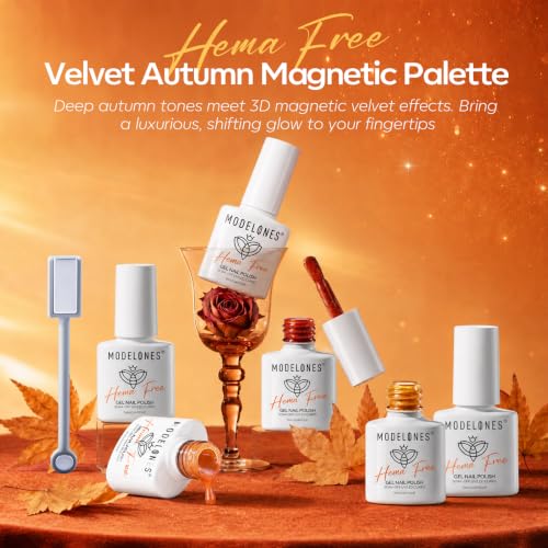 Modelones Fall Cat Eye Gel Nail Polish Set - 6 HEMA-Free Shimmer Colors