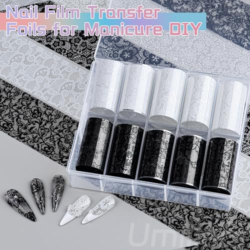 Lace Nail Foil Stickers - 10 Rolls Black & White Holographic Designs