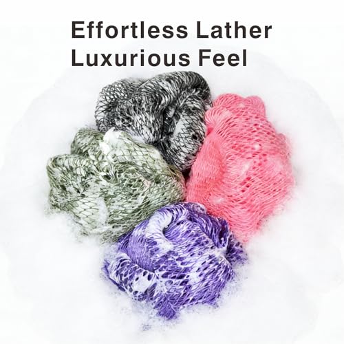 YUSAGO African Net Shower Loofah 2-Pack - Exfoliating Bath Sponge for Back & Body, Black & Green