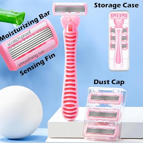 Razors for Women Hair Removal Shaver-Detachable Head Fits Body Curve,Anti-slip Ergonomic Handle,Skin Beauty Tool Hair Shaving Razor for Facial Eyebrow,Underarm,Leg Bikini Hairs,4 Count in Storage Case