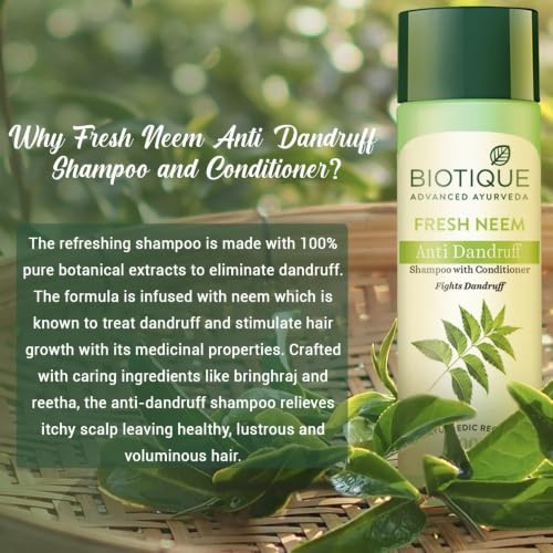 Biotique Fresh Neem Anti Dandruff Shampoo & Conditioner 180ml - Natural Hair Care