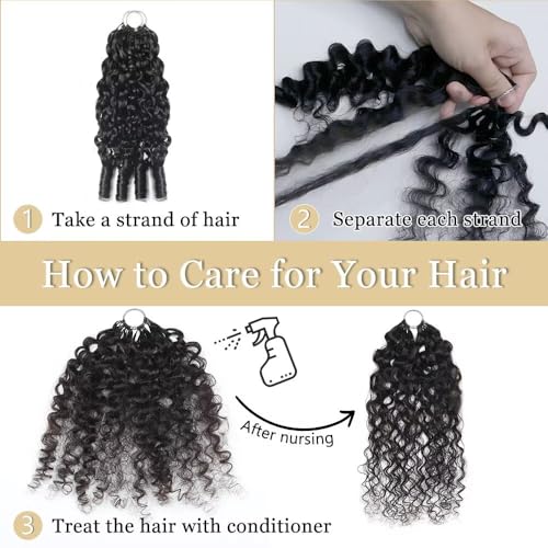 Human Crochet Hair for Black Women Burmese Curly Human Hair Crochet Bundles 20 Inch 50g Pre-Separated Feather Crochet Human Hair Wet and Wavy Invisible Miracle Knots Hair Natural Black