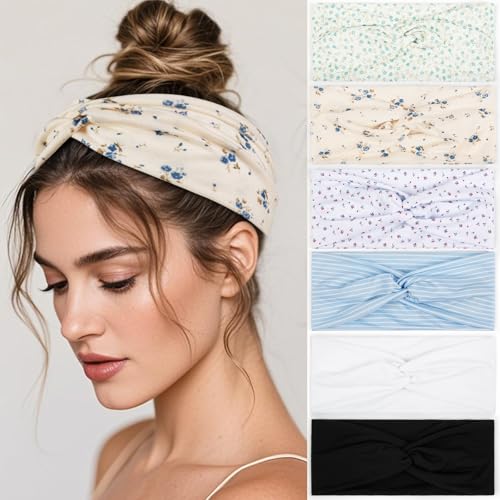 TERSE Non-Slip Twist Headbands for Women - Color-D Set of 6