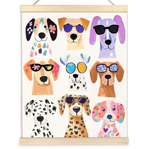BESERH Colorful Dog Wall Art Poster - 12x16 Inch Framed Canvas for Kids & Nursery