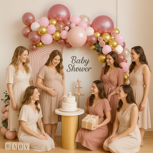 Rose Gold Balloon Arch Kit - 142Pcs Nude Pink & Gold Garland