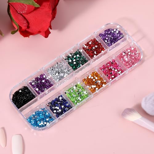 Colorful Rhinestones Nail Art Charms Kit 2mm Flatback Gems for DIY Nails & Crafts