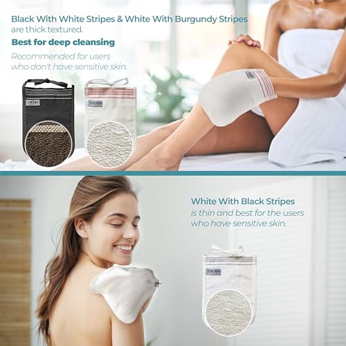 Cacala White Turkish Exfoliating Gloves for Face & Body - 4 Pcs Spa Hammam Kese Mitts