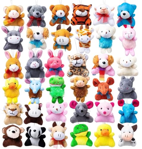 JOYIN 12-Pack Mini Animal Plush Toys - Cute Keychain Decorations