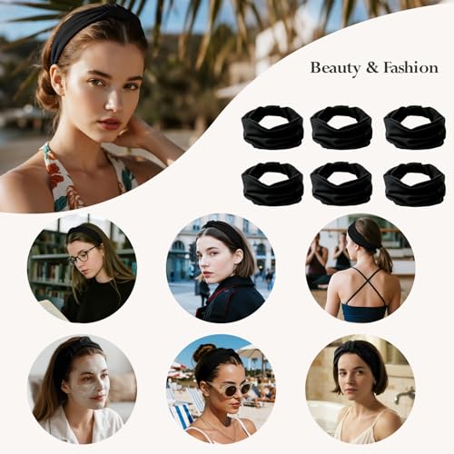 Wide Elastic Headbands for Women - 6-Pack Non-Slip Soft Hair Bands