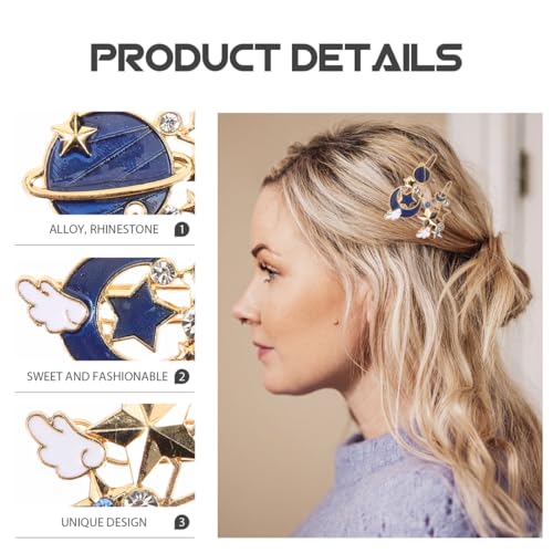 Beavorty 9 Pcs Gold Moon & Star Rhinestone Hair Clips Blue Variation Pack of 1