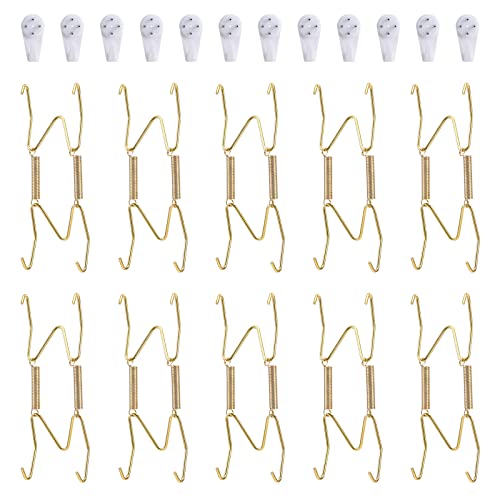 4-Inch Brass Plate Hangers with 12 Wall Hooks for Decorative Plates