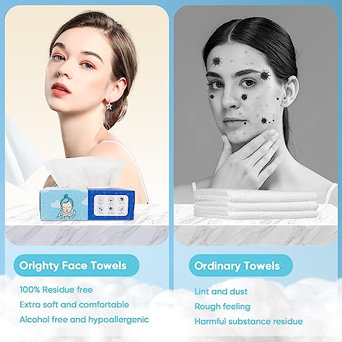 Orighty Biodegradable Disposable Face Towels - 100 ct, Ultra Soft & Absorbent Makeup Remover