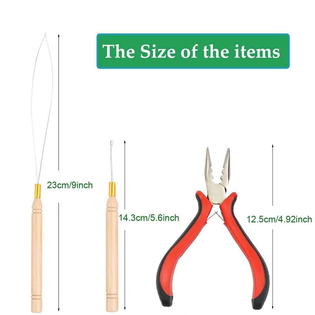 3Pcs Micro Link Hair Feather Extensions Tool Sets, 3 Holes Mini Hair Pliers, Micro Pulling Needle, and Loop Threader for Microlink Rings Hair Extension Beads