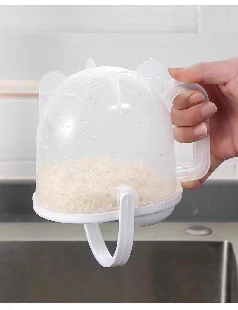 Rice Washer Strainer Bowl with Handle - Plastic Grain & Vegetable Washing Bowl, Perfect for Rice Washing Bowl Needs and Rice Rinser Strainer Use with Beans, Pasta & Fruits (White)
