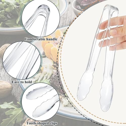 6 Pcs BPA-Free Clear Plastic Kitchen Tongs - 8.85 Inch Serving Utensils