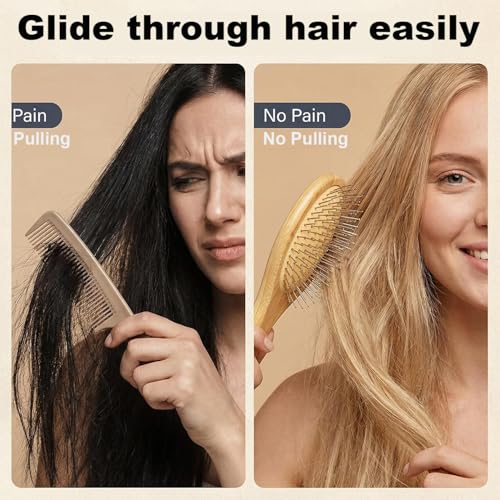 Morsafe Wooden Paddle Hair Brush with Metal Bristles for Detangling