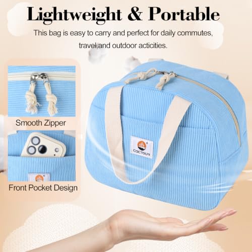 CaCTOUR Insulated Lunch Bag for Women - Cute Corduroy Tote